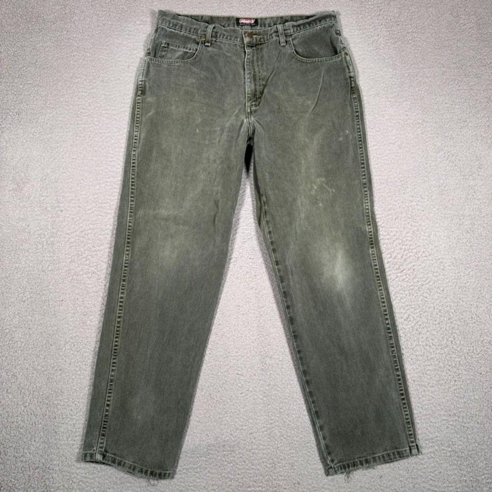 Coleman Jeans Mens 34x30 Green Straight Fit Denim Casual Preppy 5 Pocket Logo